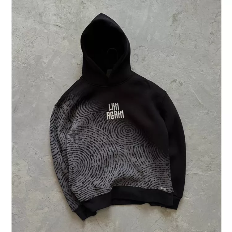 هودی مدل win again اثر انگشت برند پولیزی رنگ مشکی