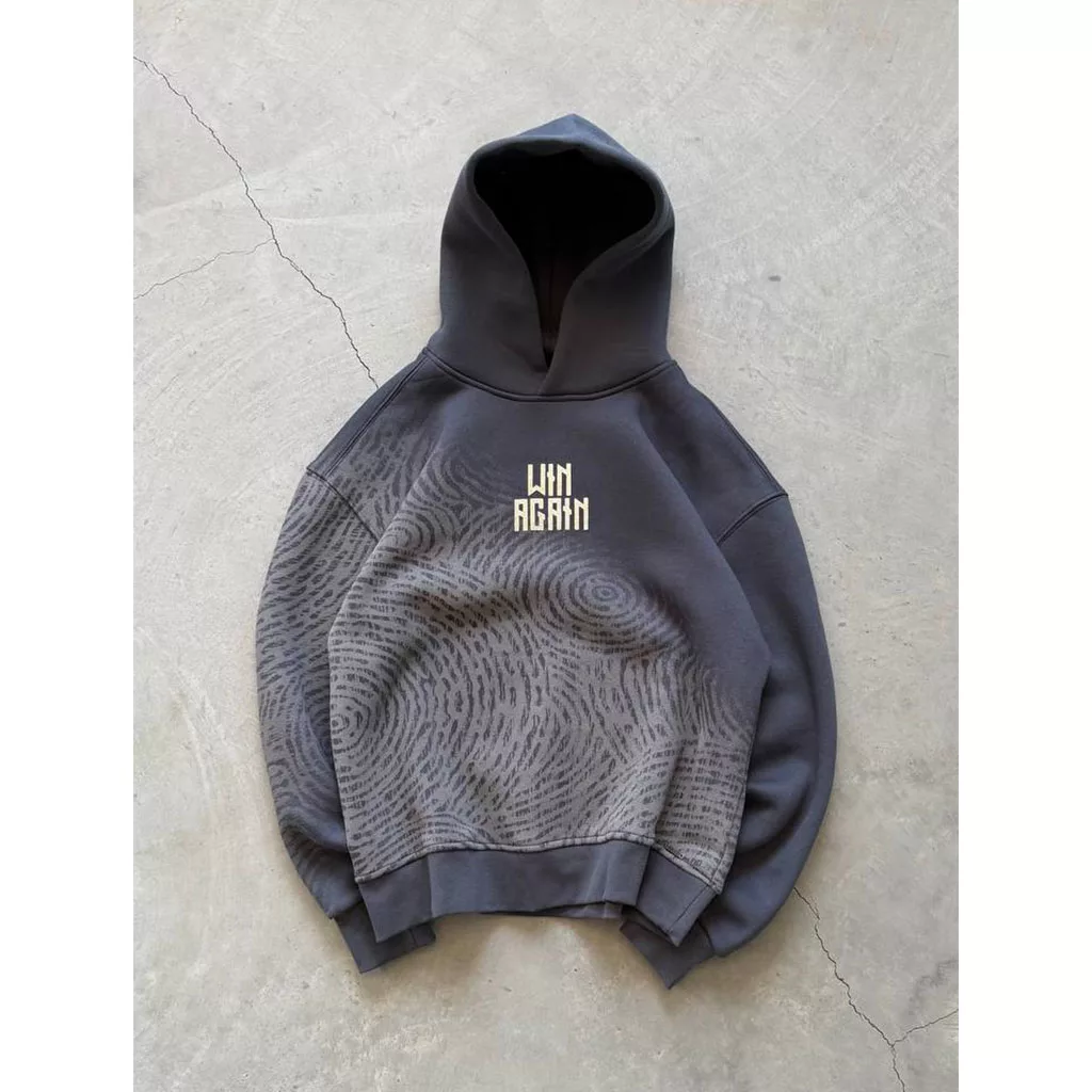 هودی مدل win again اثر انگشت برند پولیزی رنگ طوسی