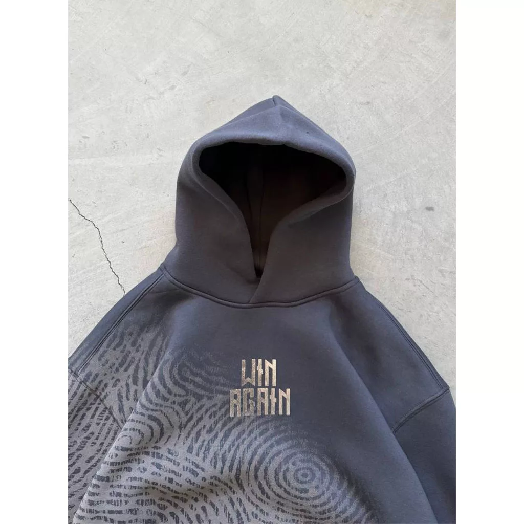 هودی مدل win again اثر انگشت برند پولیزی رنگ طوسی