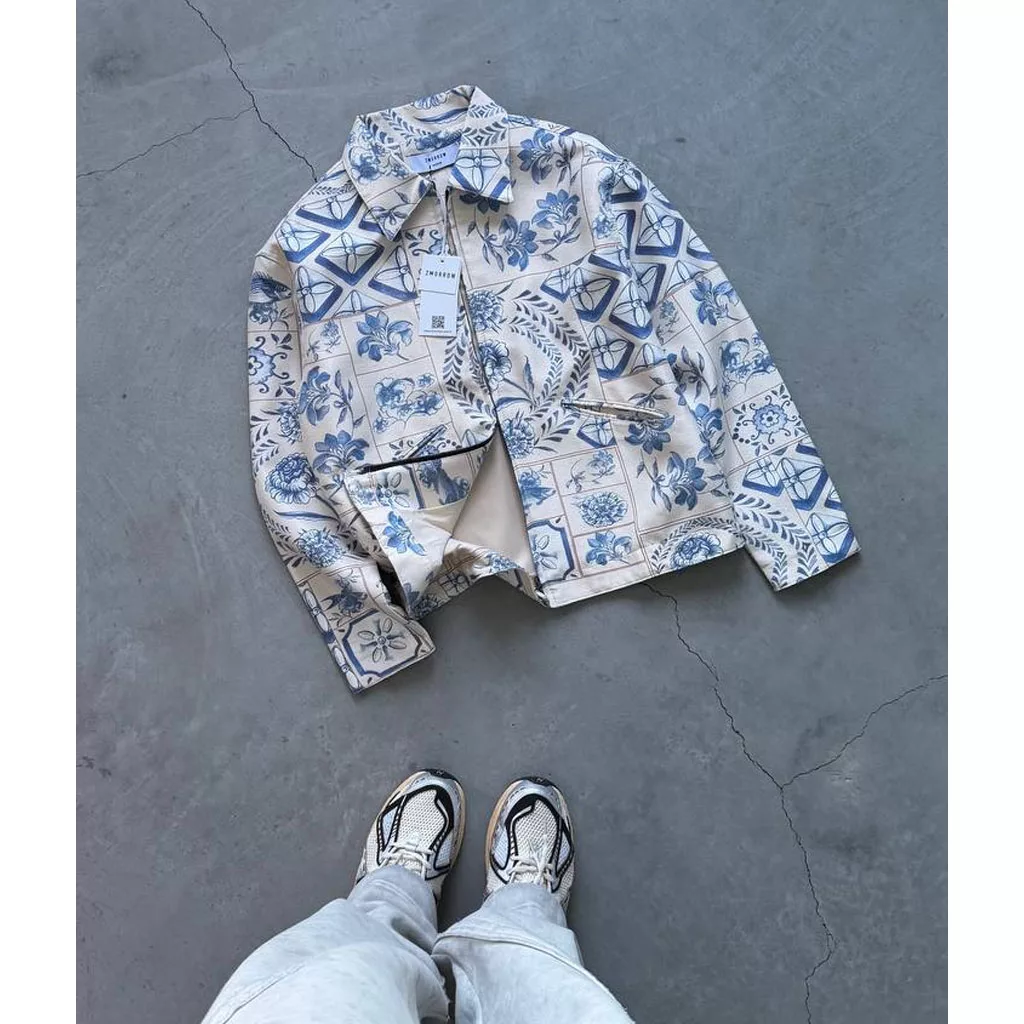 جکت طرح گل آبی برند تومارو رنگ کرم-آبی