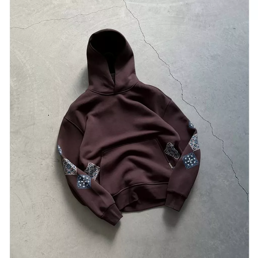 هودی مدل چاپ سنتی برند پولیزی رنگ قهوه ای