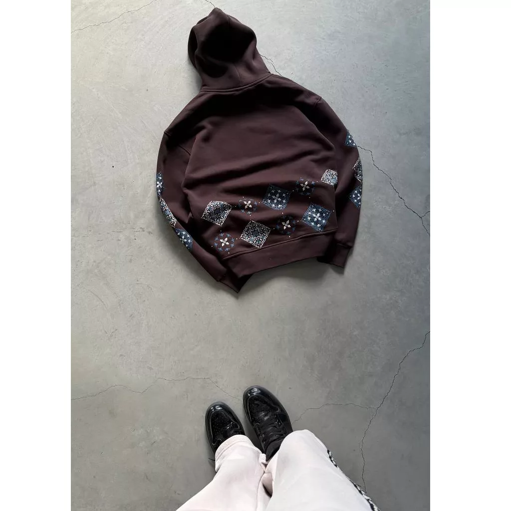 هودی مدل چاپ سنتی برند پولیزی رنگ قهوه ای