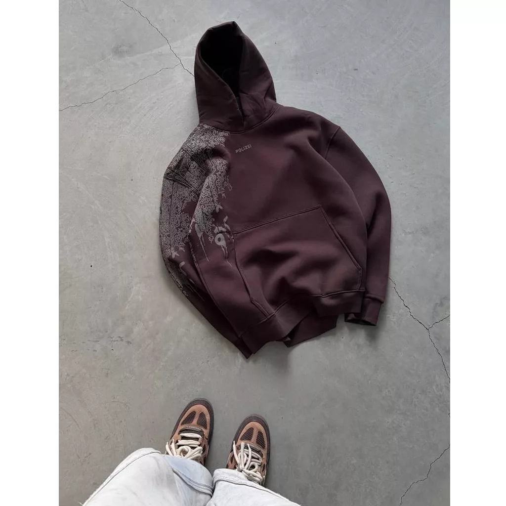 هودی طرح آستین سنتی برند پولیزی رنگ قهوه ای