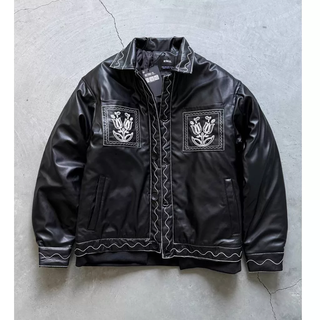 جکت مدل جیب flower برند رترو رنگ‌ مشکی