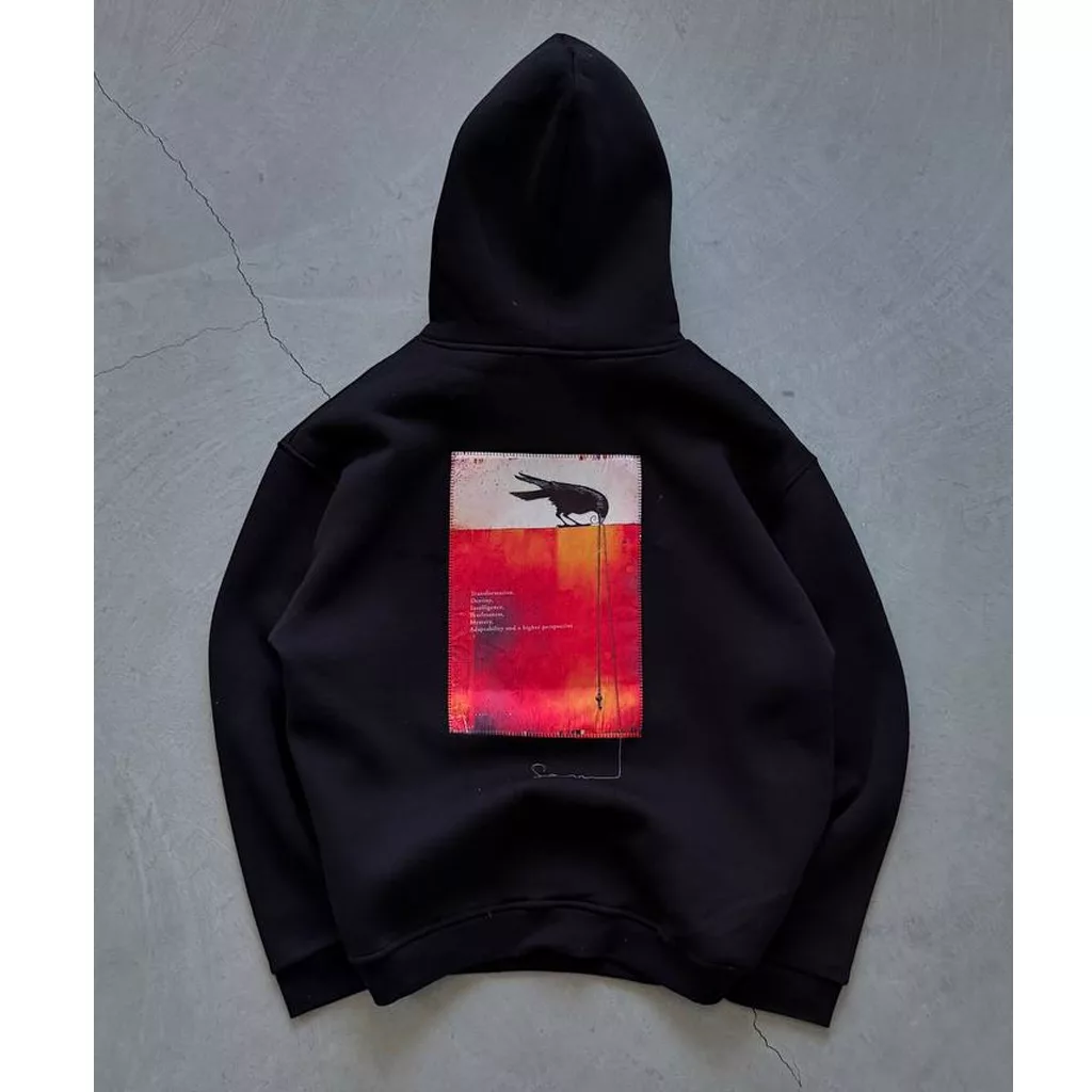 هودی طرح کلاغ برند SAW رنگ مشکی