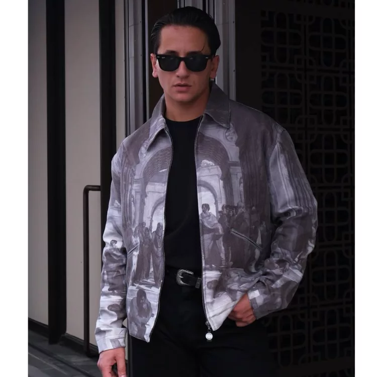 جکت طرح یونانی برند تومارو رنگ ذغالی