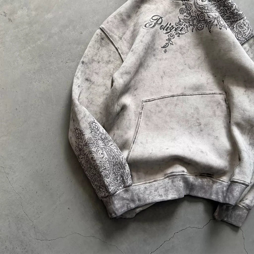 هودی طرح سر شانه چاپ گل برند پولیزی رنگ استخوانی