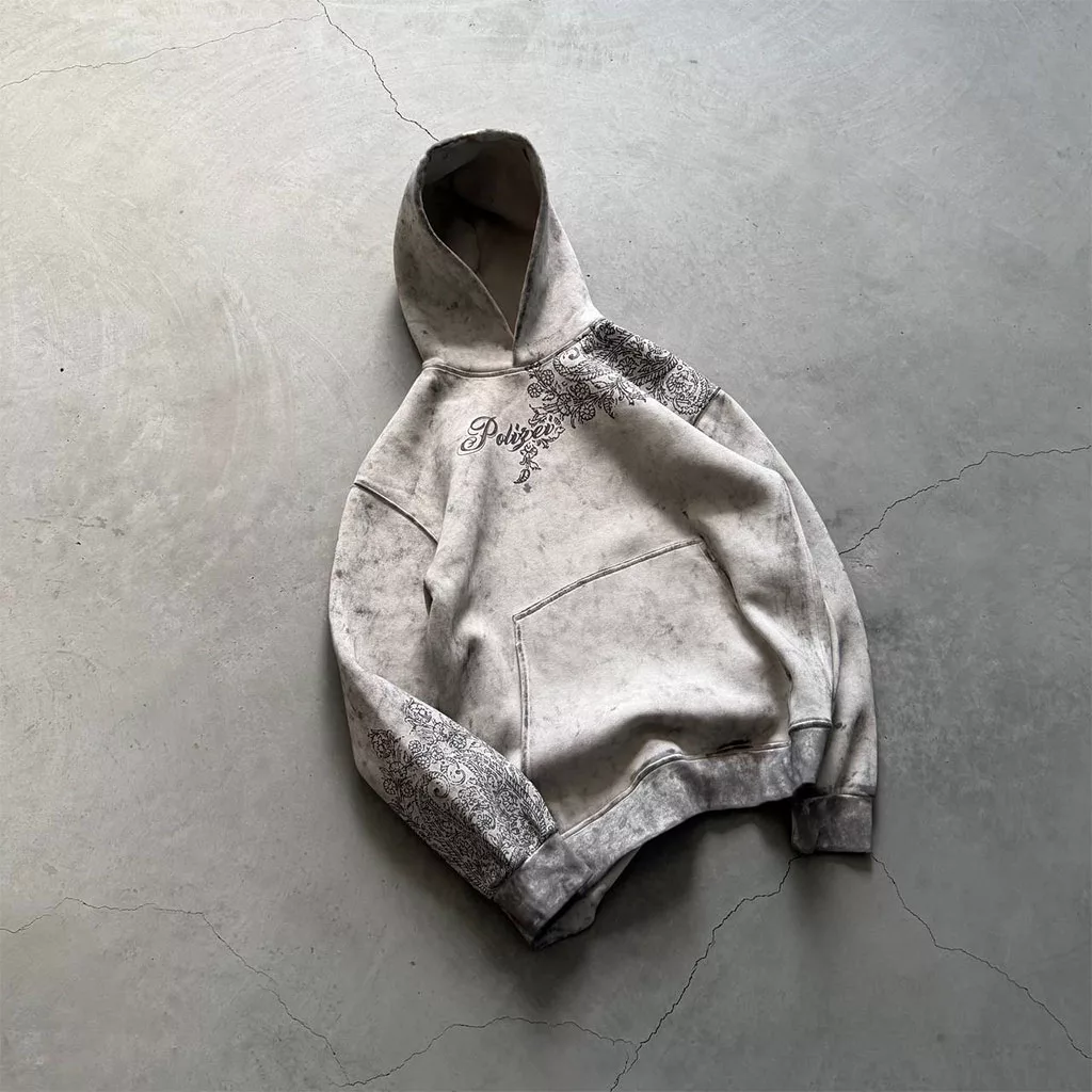 هودی طرح سر شانه چاپ گل برند پولیزی رنگ استخوانی