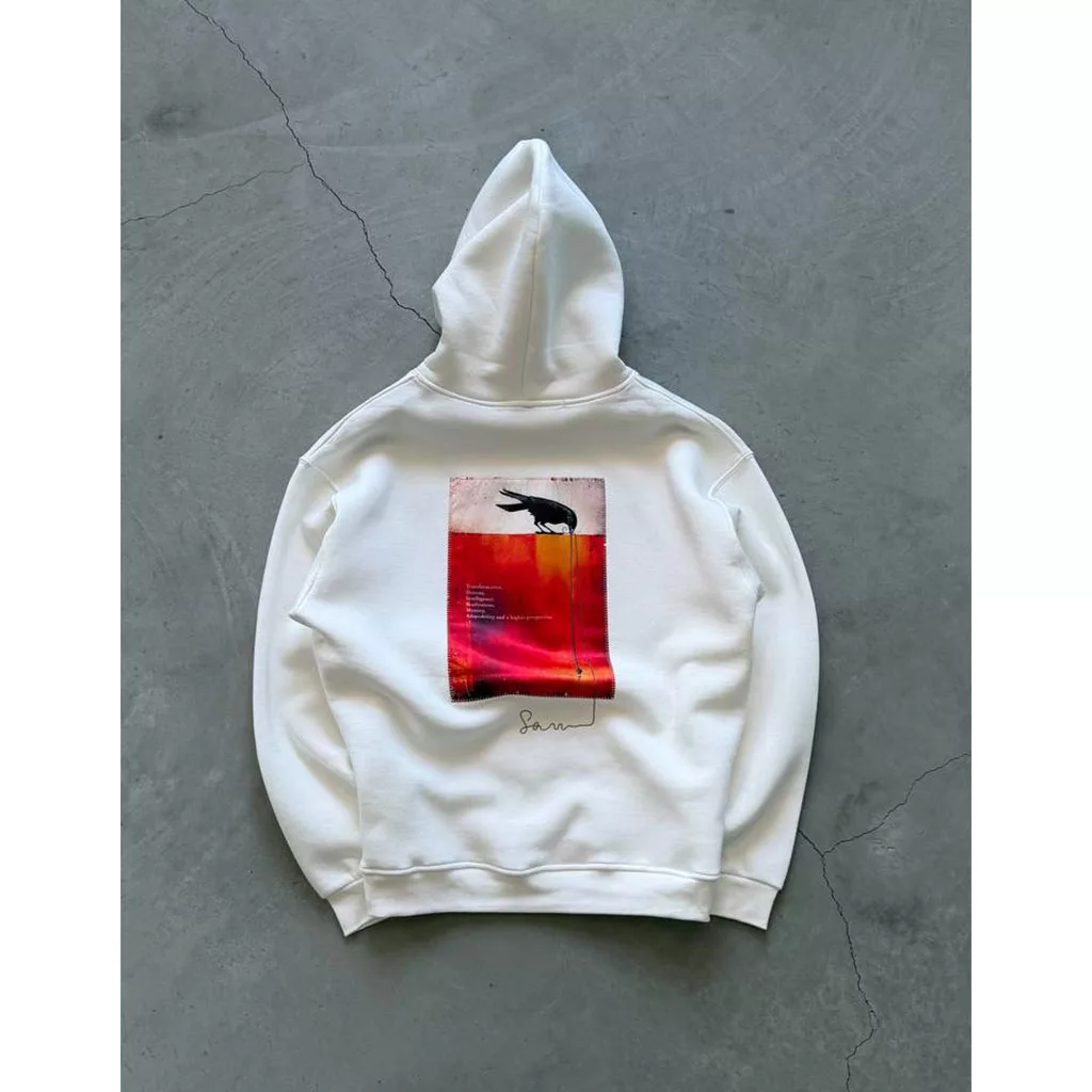هودی طرح کلاغ  برند SAW رنگ سفید