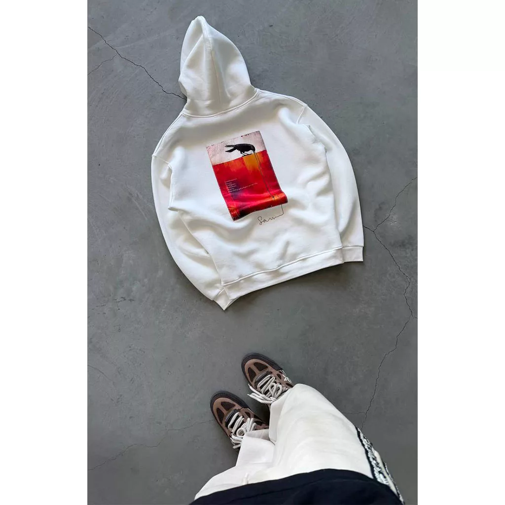 هودی طرح کلاغ برند SAW رنگ سفید