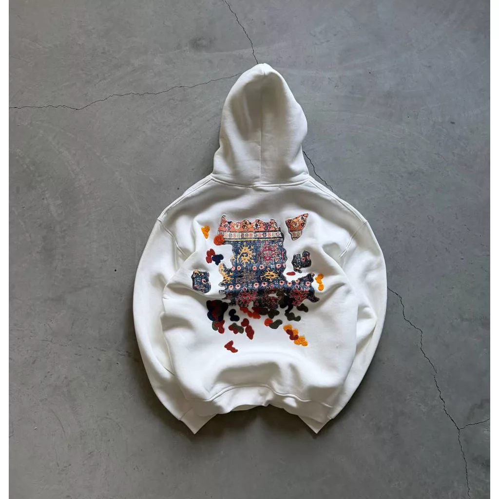 هودی مدل قالی پازلی برند SAW رنگ سفید