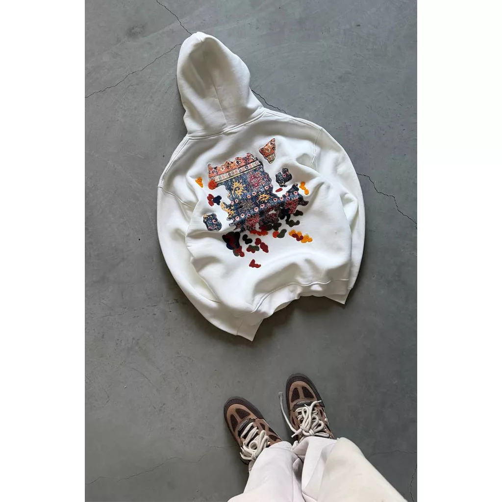 هودی مدل قالی پازلی برند SAW رنگ سفید