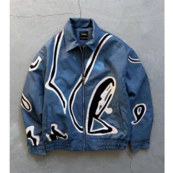 جکت مدل نواری برند رترو رنگ‌ آبی