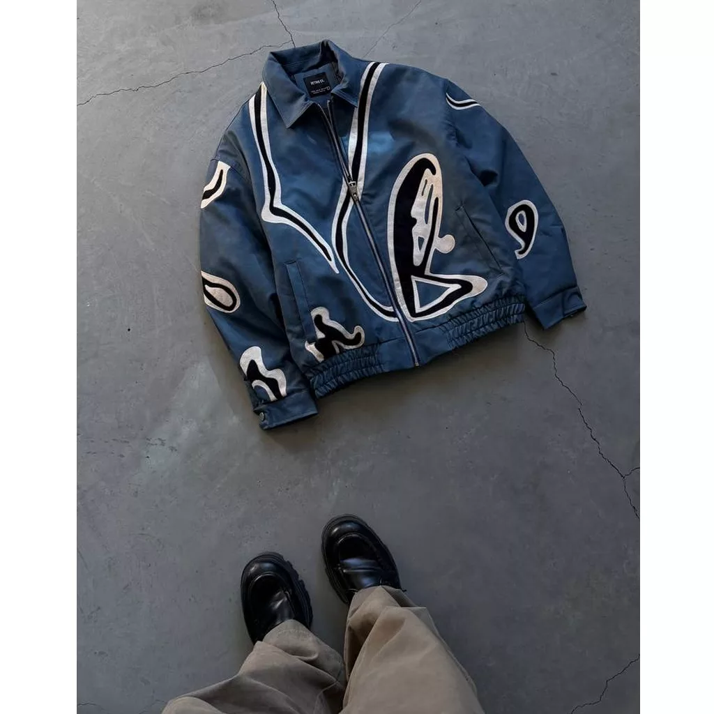 جکت مدل نواری برند رترو رنگ‌ آبی