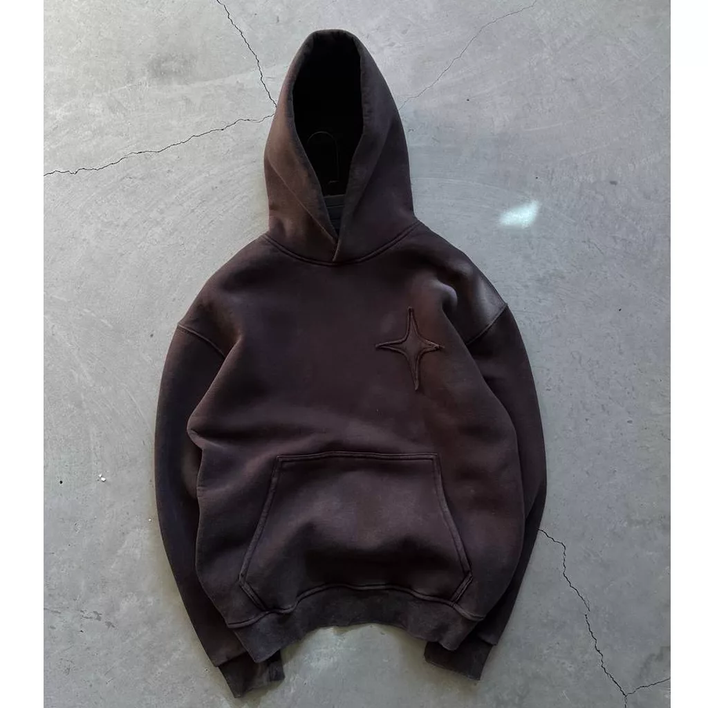 هودی مدل ستاره برجسته برند پولیزی رنگ قهوه ای