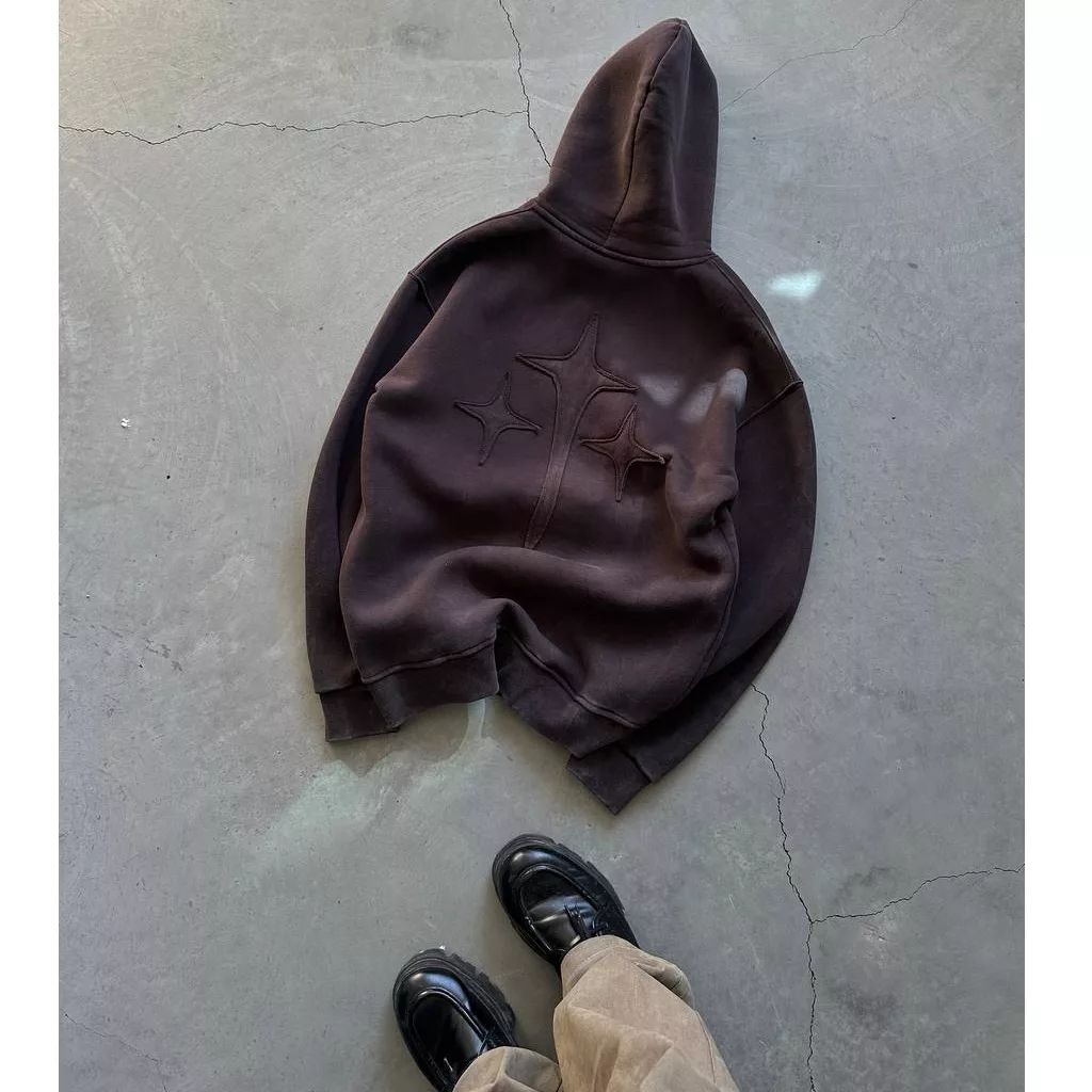 هودی مدل ستاره برجسته برند پولیزی رنگ قهوه ای