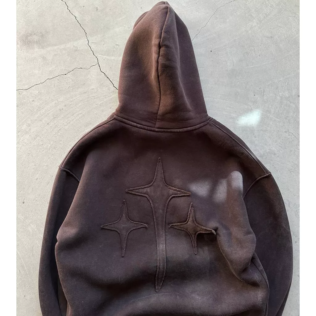 هودی مدل ستاره برجسته برند پولیزی رنگ قهوه ای