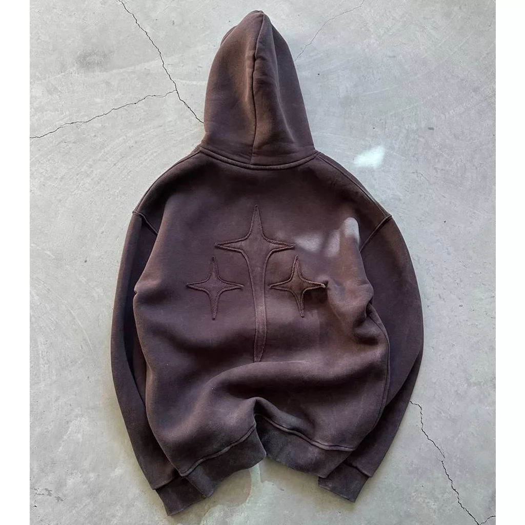 هودی مدل ستاره برجسته برند پولیزی رنگ قهوه ای