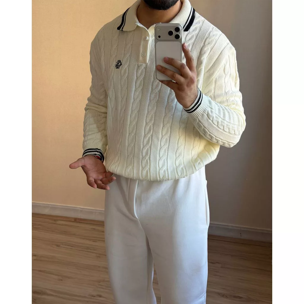 بافت یقه دار gsto برندgsto رنگ شیری