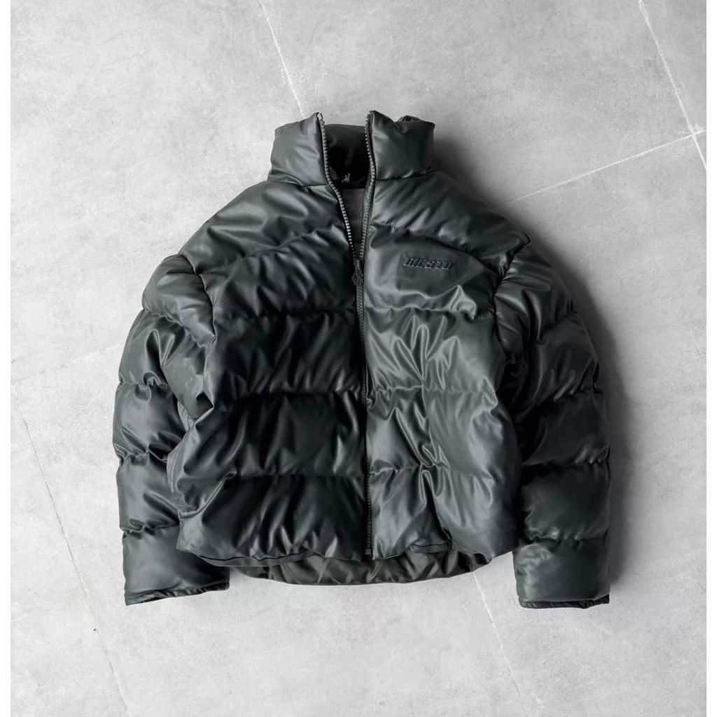 کاپشن چرم پفی  برند GSTO رنگ سبز