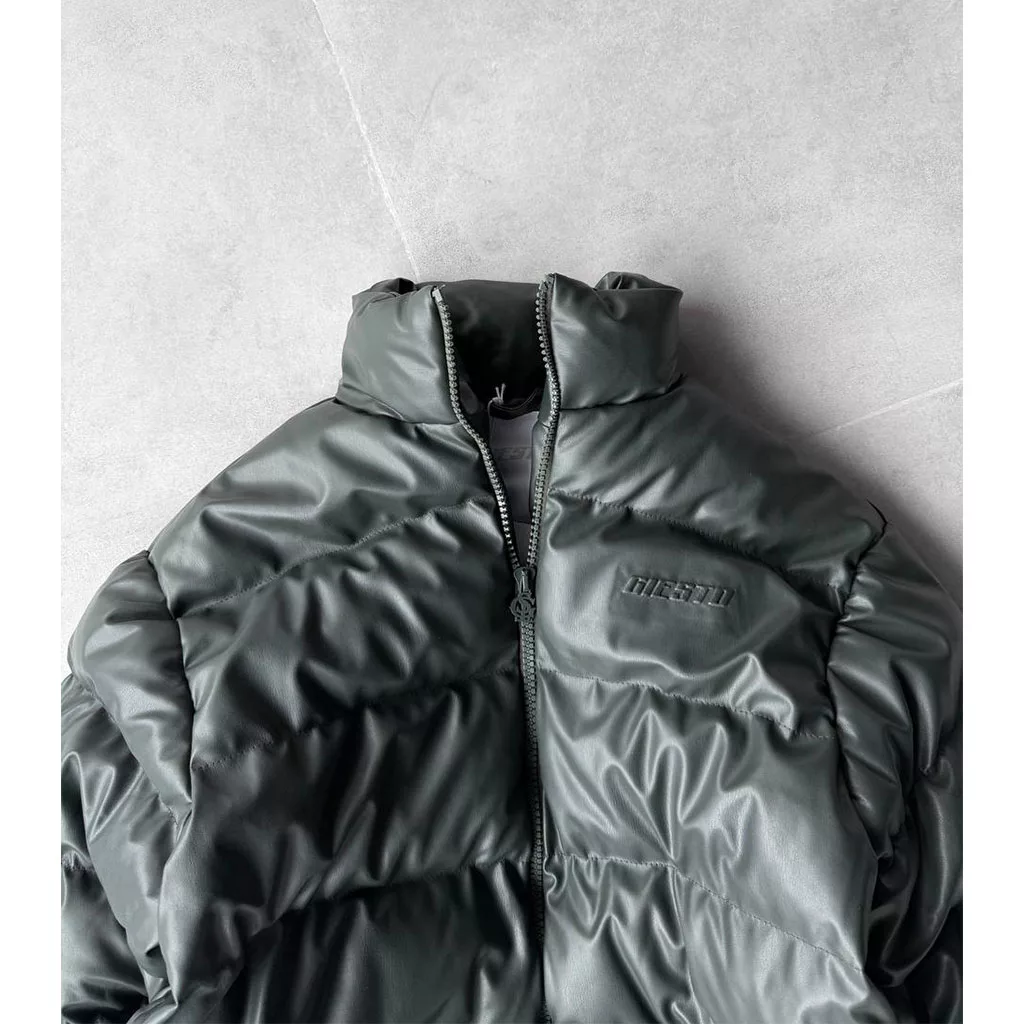 کاپشن چرم پفی برند GSTO رنگ سبز