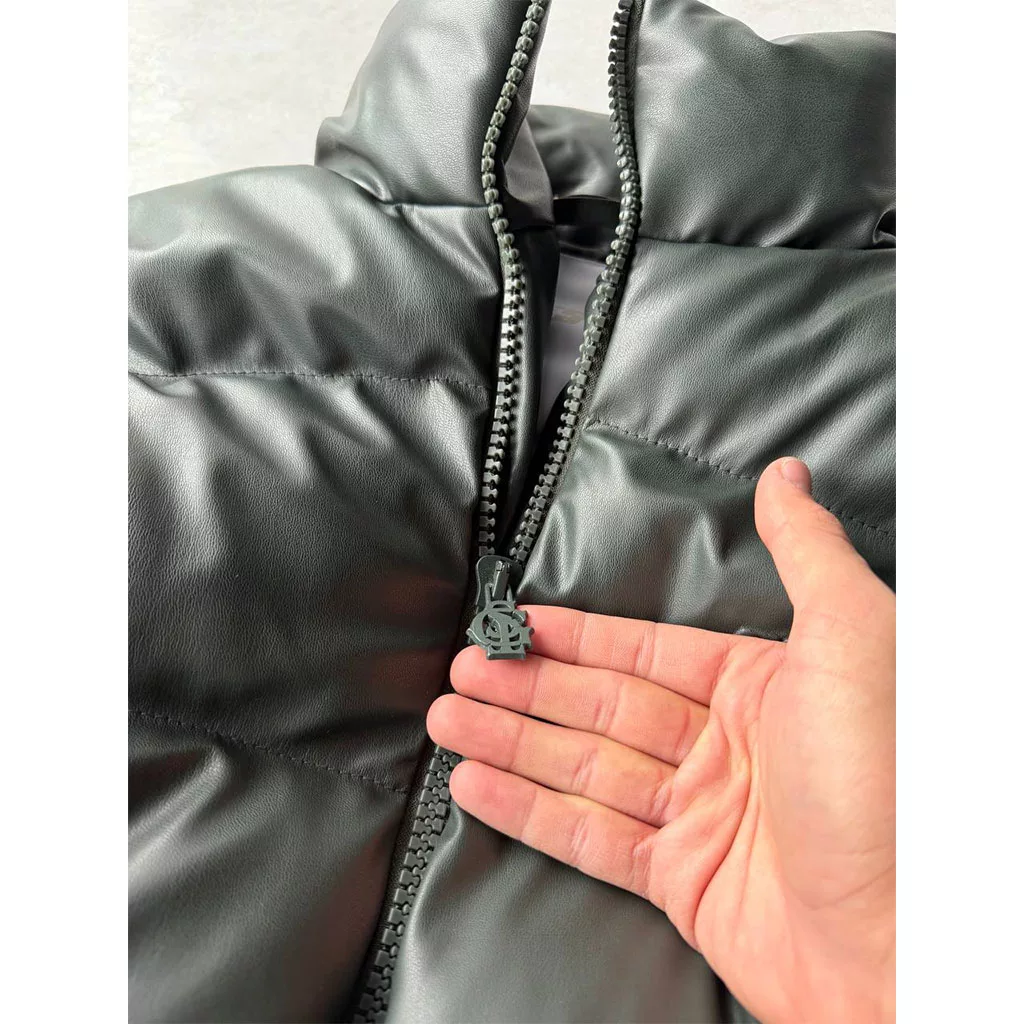 کاپشن چرم پفی برند GSTO رنگ سبز