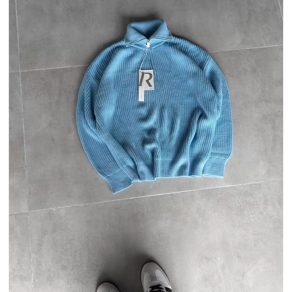 بافت بیسیک نیم زیپ برند رترو رنگ آبی روشن