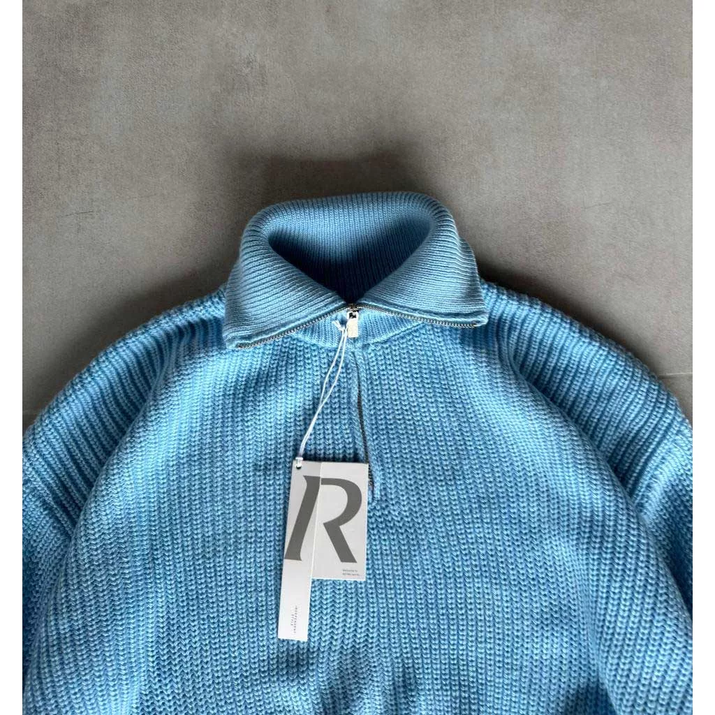 بافت بیسیک نیم زیپ برند رترو رنگ آبی روشن