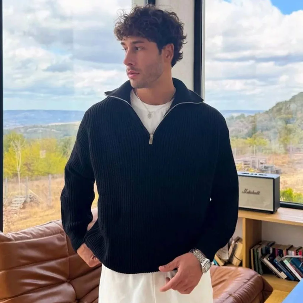 بافت بیسیک نیم زیپ برند رترو رنگ مشکی