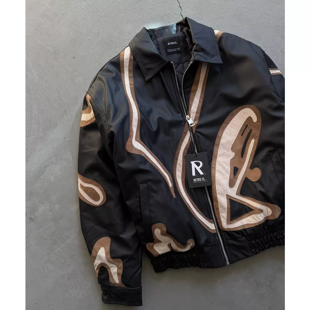 جکت مدل نواری برند رترو رنگ‌ مشکی