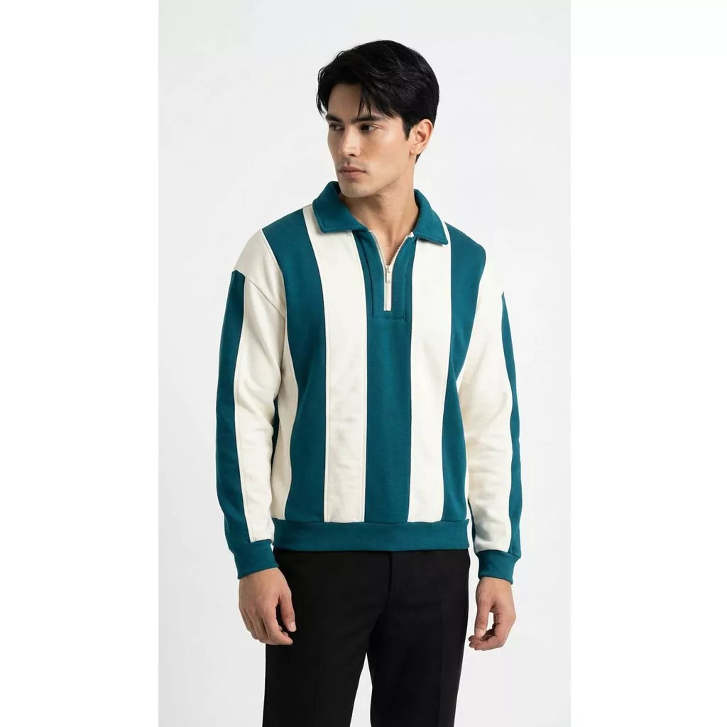 دورس رینگر نیم زیپ برند رترو رنگ سفید_سبز