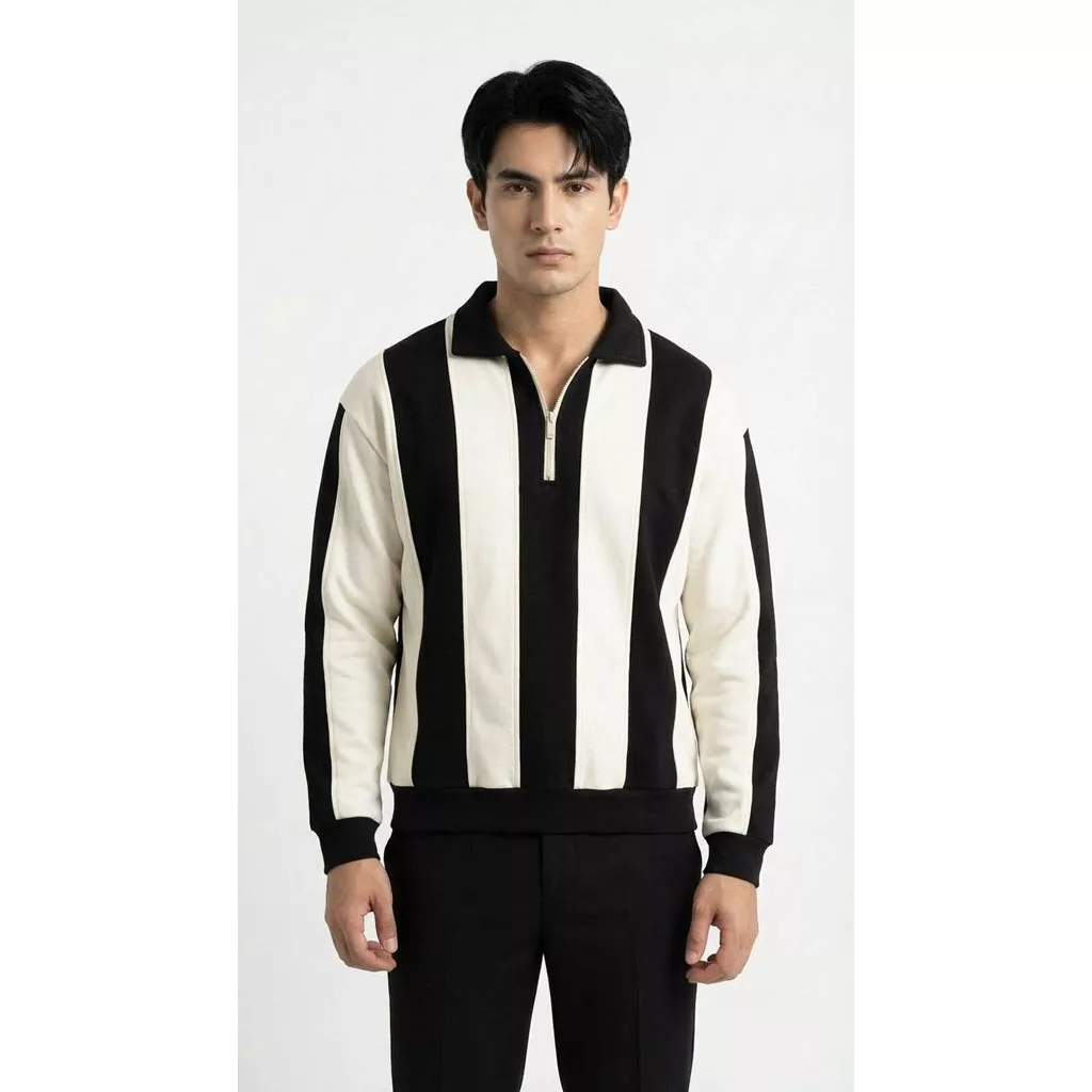 دورس رینگر نیم زیپ برند رترو رنگ سفید_مشکی