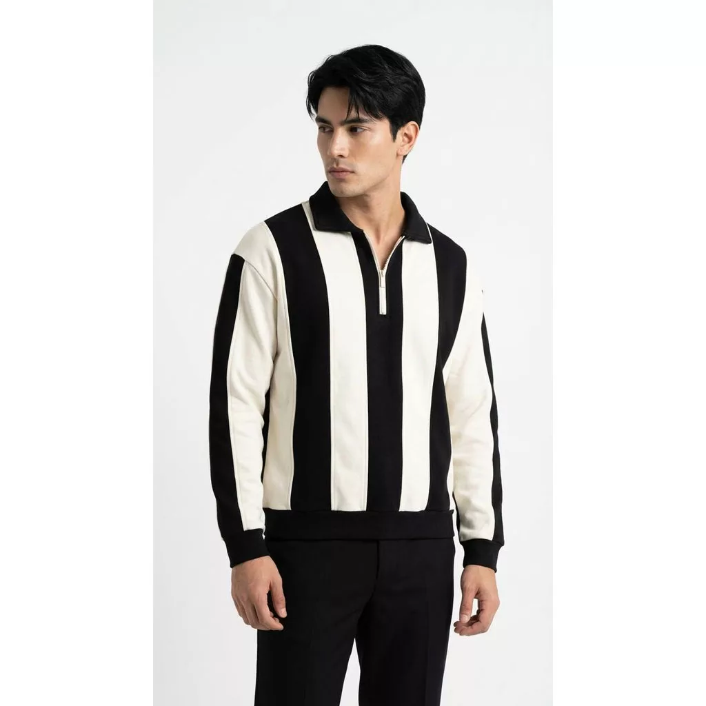 دورس رینگر نیم زیپ برند رترو رنگ سفید_مشکی