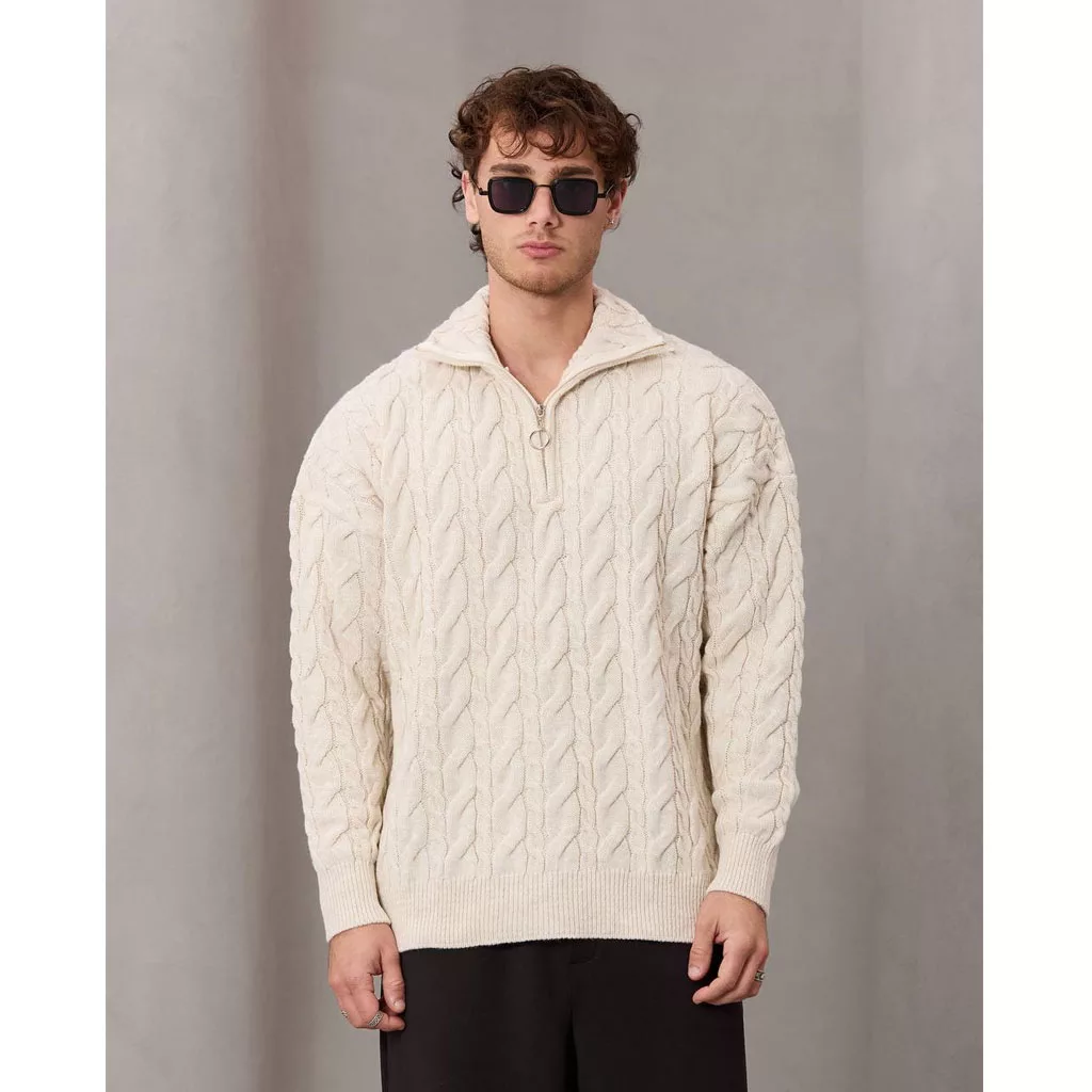 بافت نیم زیپ تومارو برند تومارو رنگ کرم