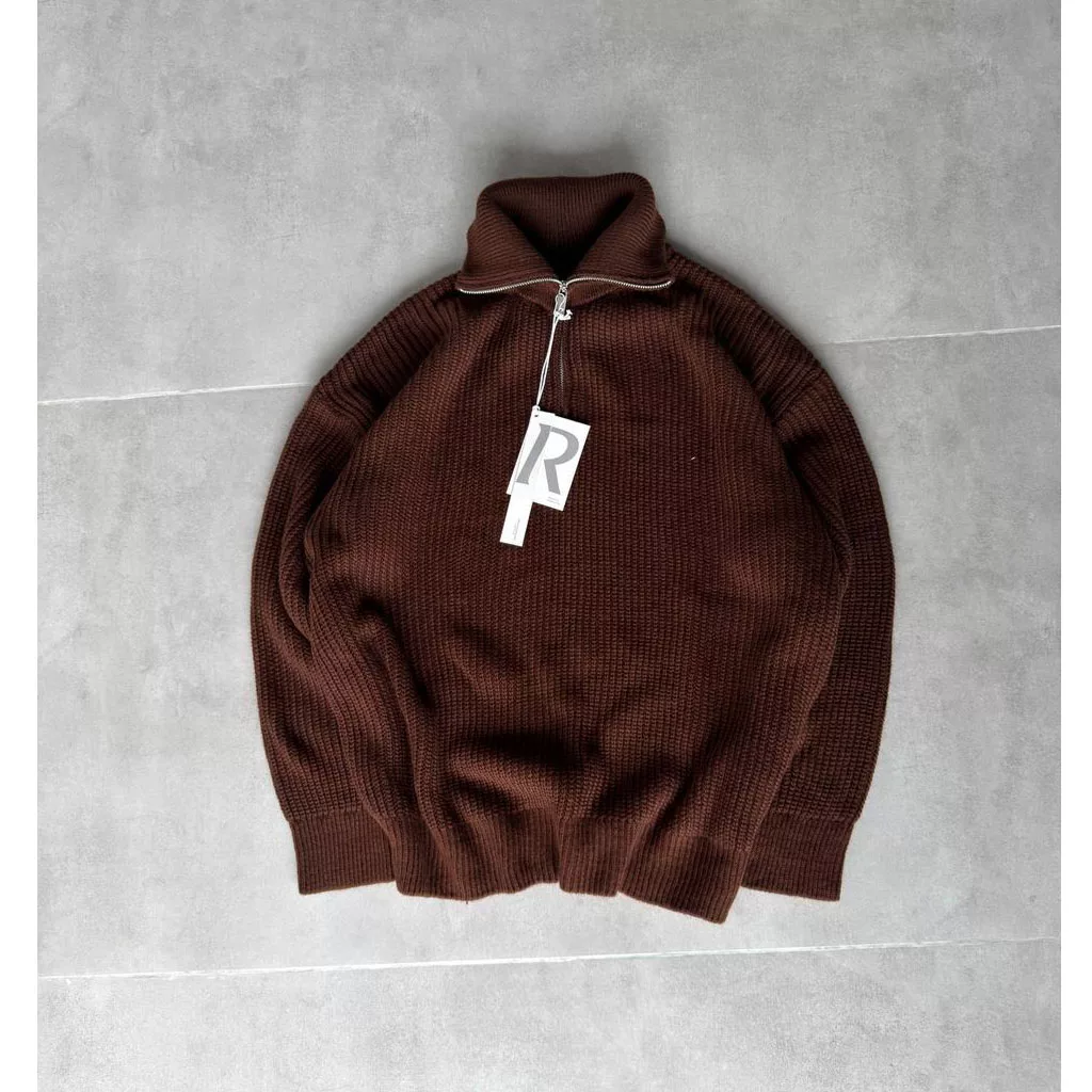 بافت بیسیک نیم زیپ برند رترو رنگ قهوه ای