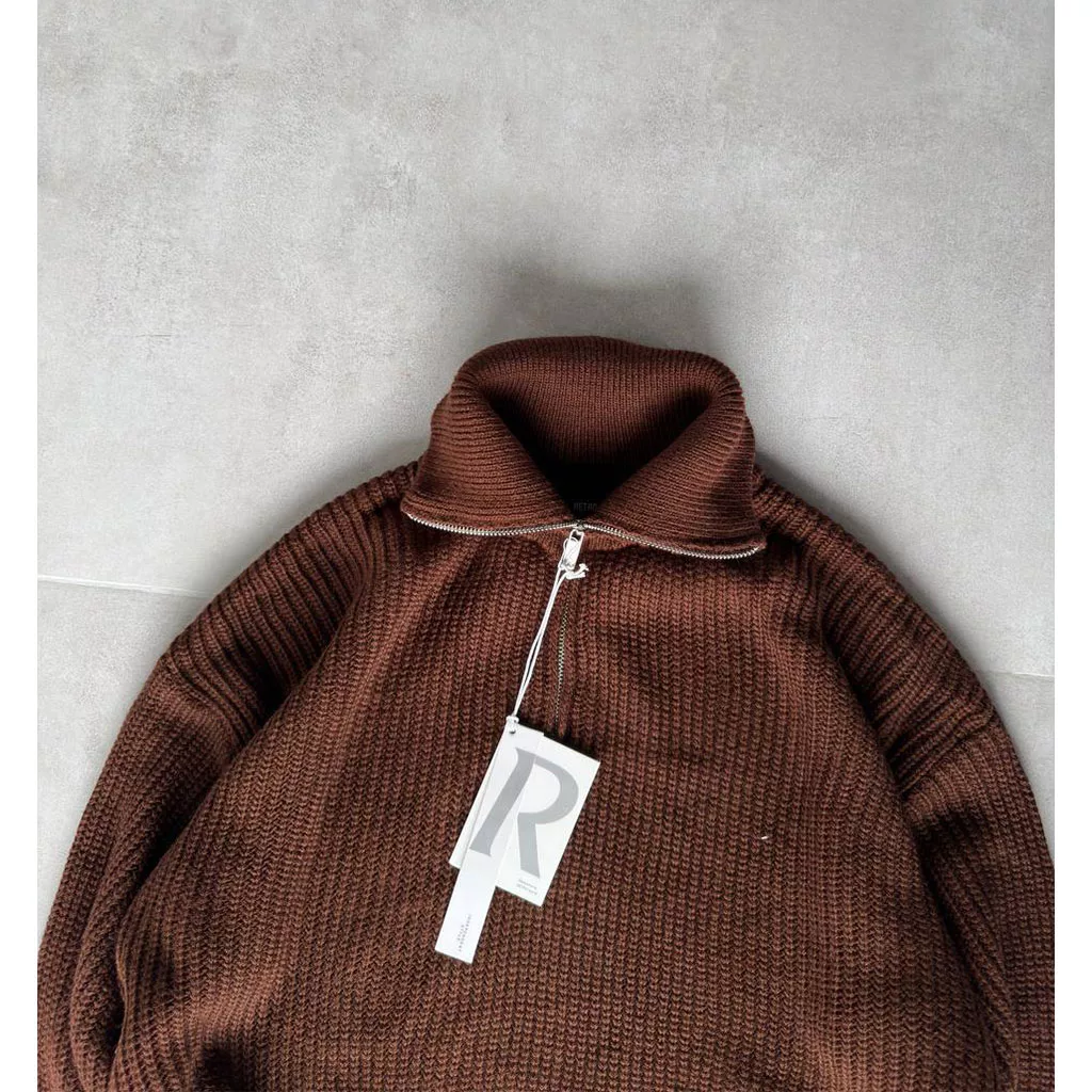 بافت بیسیک نیم زیپ برند رترو رنگ قهوه ای
