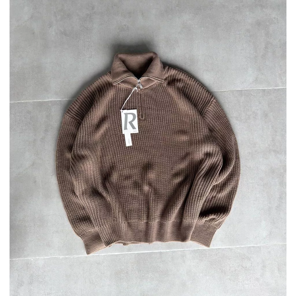 بافت بیسیک نیم زیپ برند رترو رنگ نسکافه ای