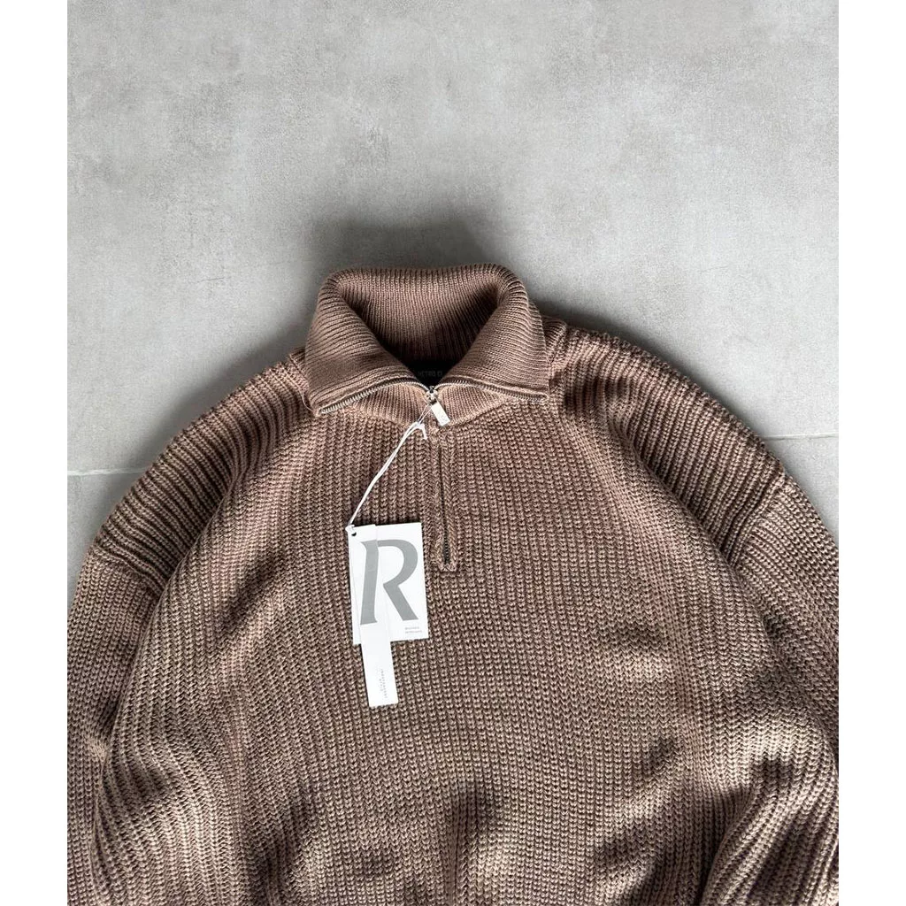 بافت بیسیک نیم زیپ برند رترو رنگ نسکافه ای