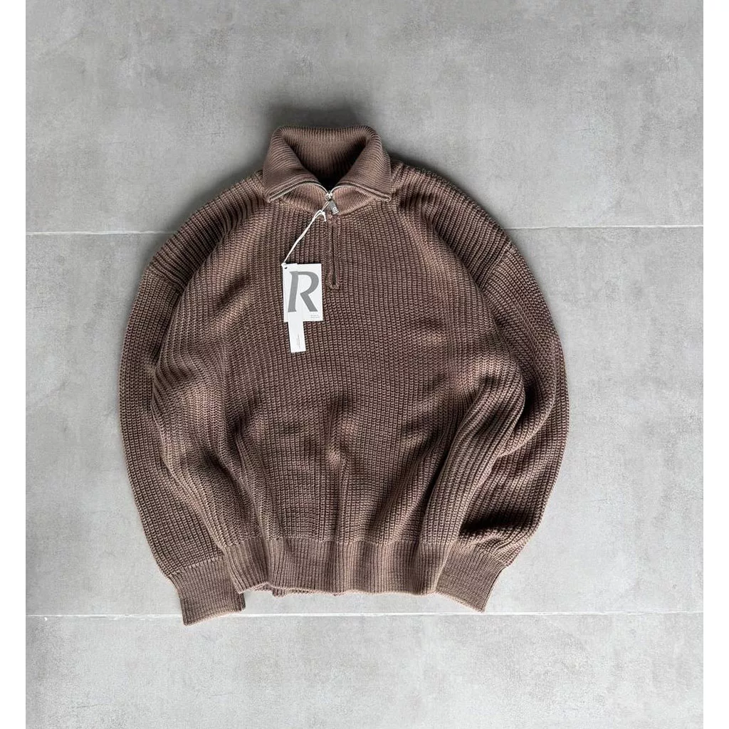 بافت بیسیک نیم زیپ برند رترو رنگ نسکافه ای