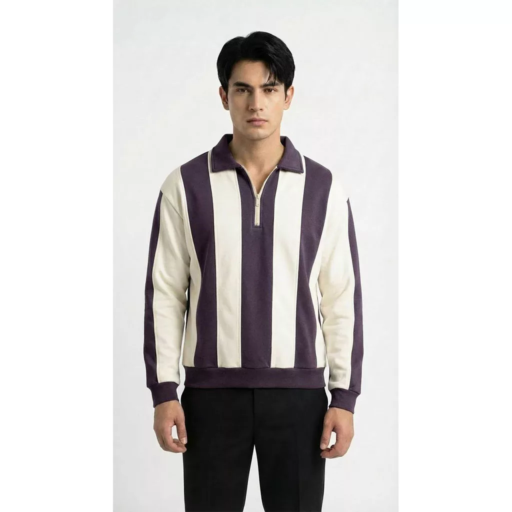 دورس رینگر نیم زیپ برند رترو رنگ سفید_بنفش