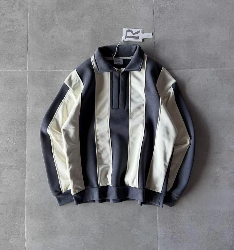 دورس رینگر نیم زیپ برند رترو رنگ طوسی