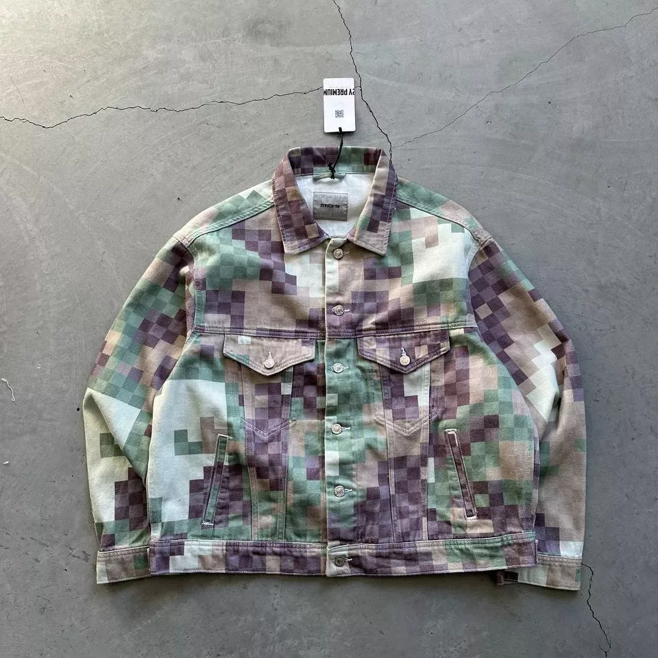 جکت جین شطرنجی برند 2y رنگ بنفش و سبز