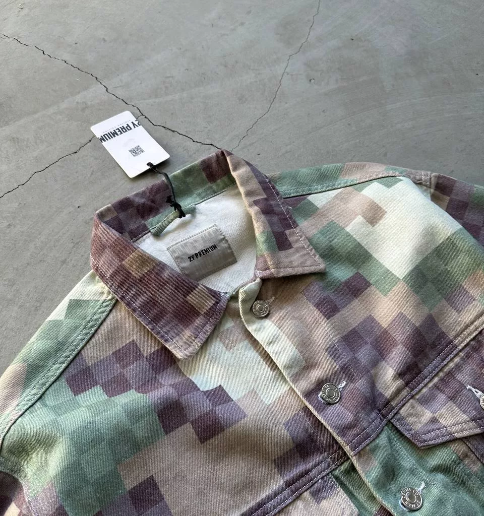 جکت جین شطرنجی برند 2y رنگ بنفش و سبز