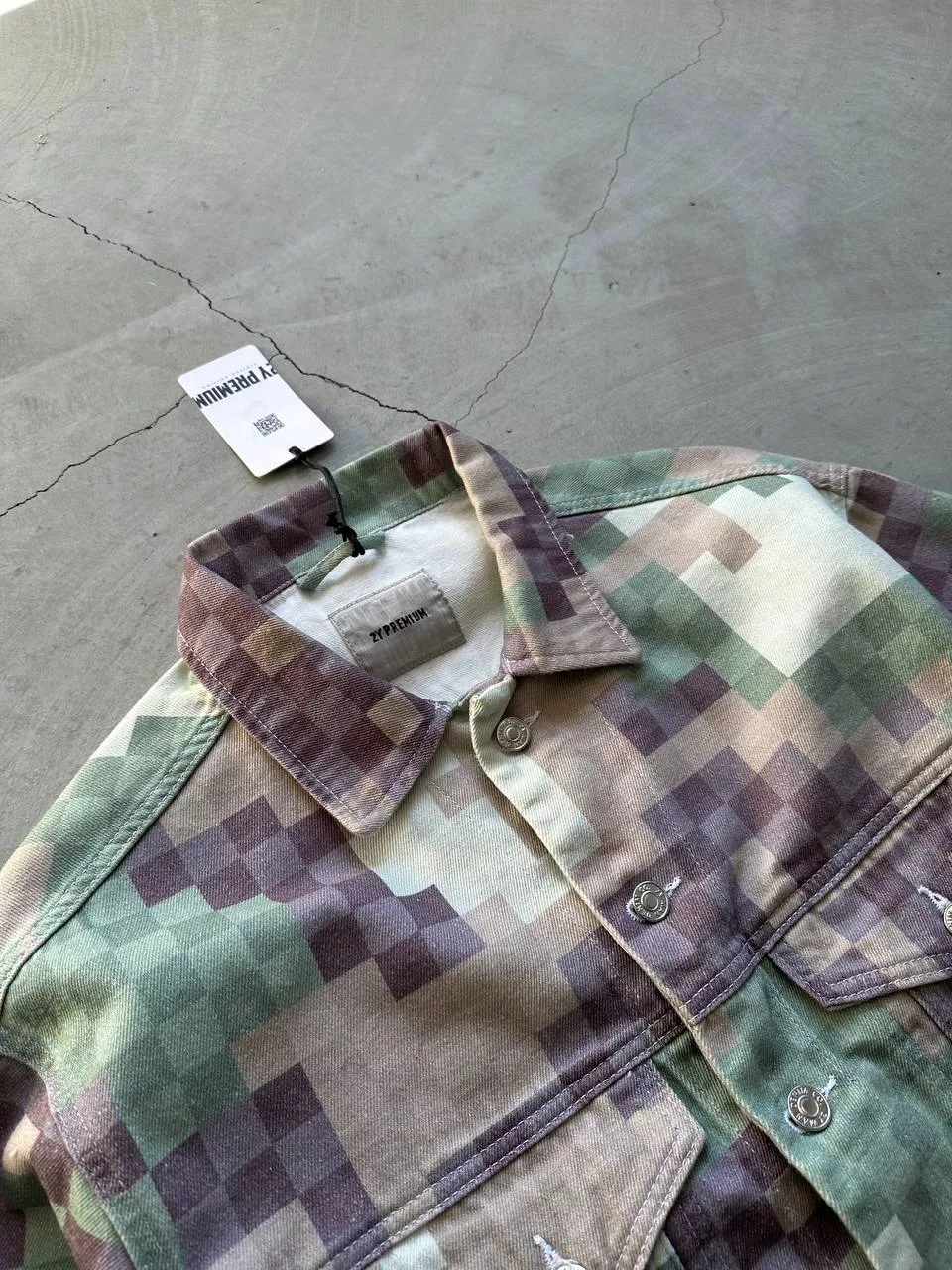 جکت جین شطرنجی برند 2y رنگ بنفش و سبز