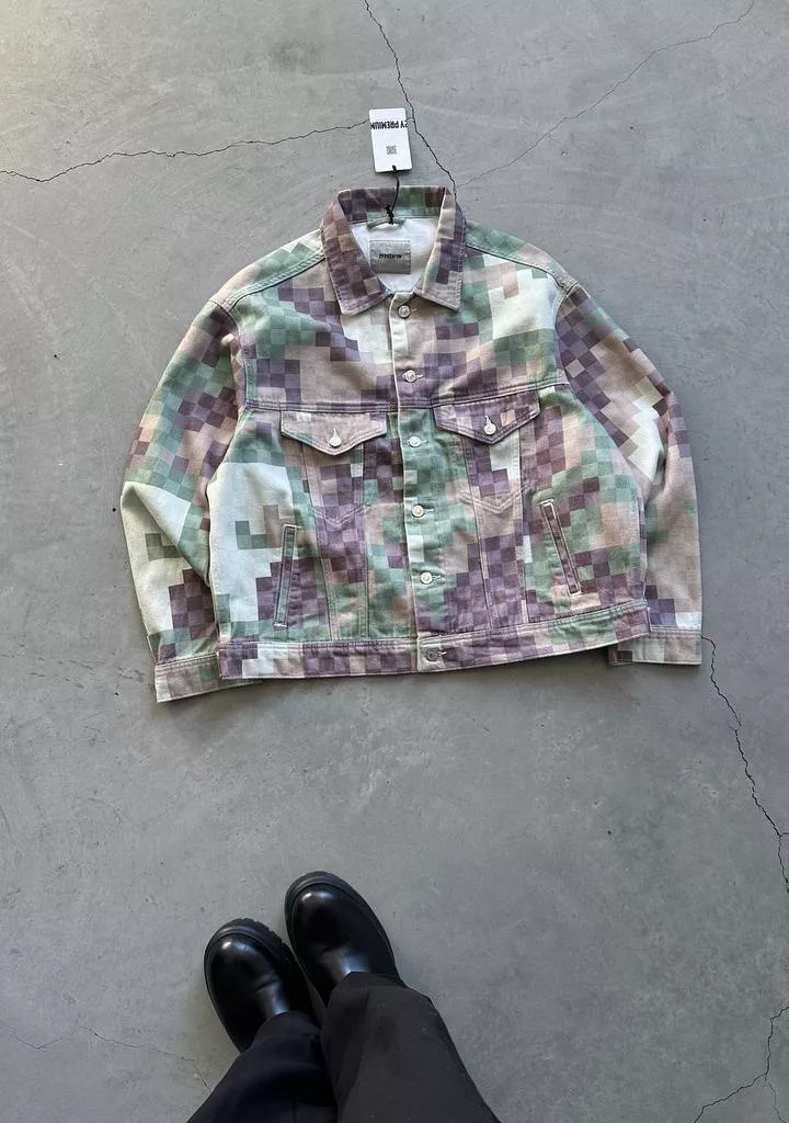 جکت جین شطرنجی برند 2y رنگ بنفش و سبز