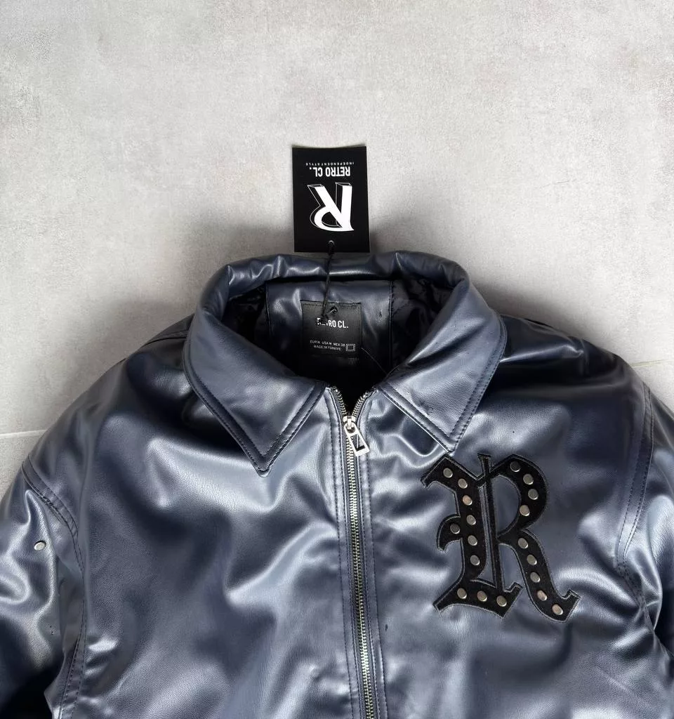 بایکر سرمه ای چرم میخی برند ریترو