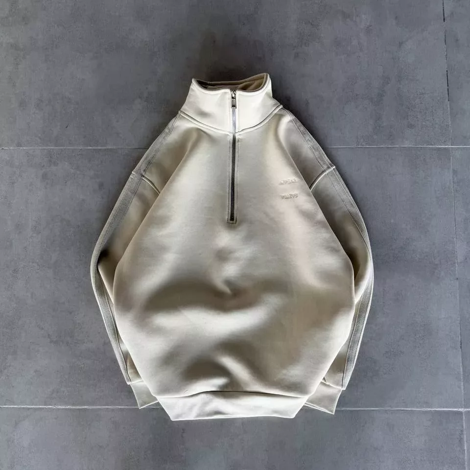 دورس نیم زیپ نوار دار بیسیک برند رترو رنگ کرم