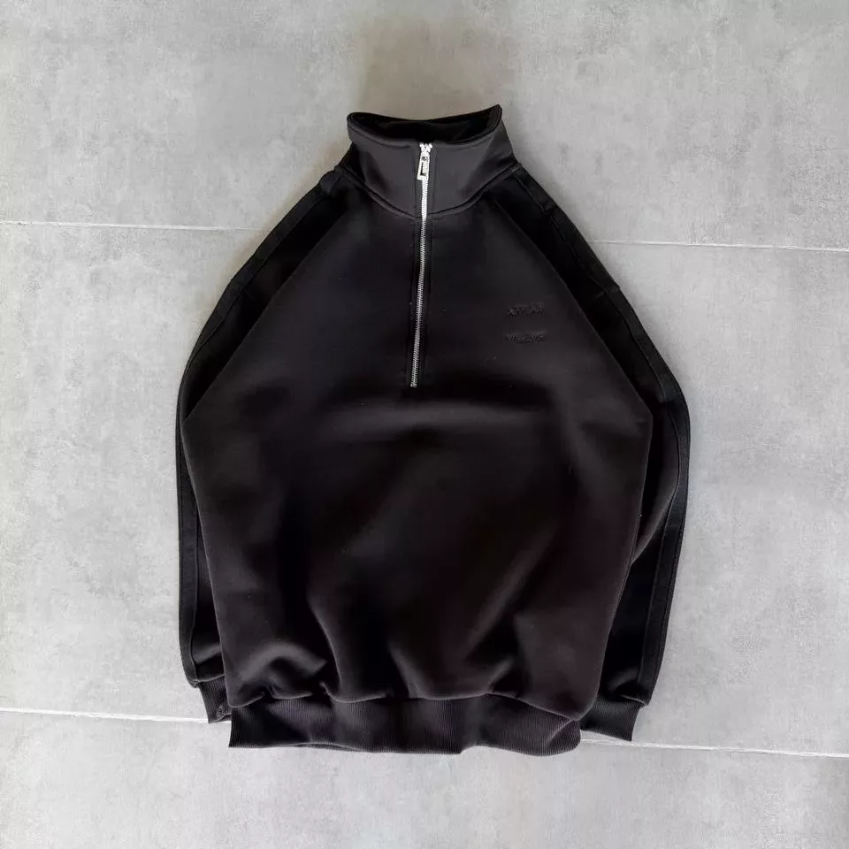 دورس نیم زیپ نوار دار بیسیک برند رترو رنگ مشکی