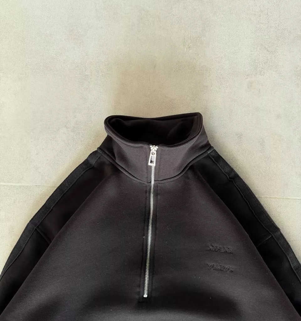 دورس نیم زیپ نوار دار بیسیک برند رترو رنگ مشکی