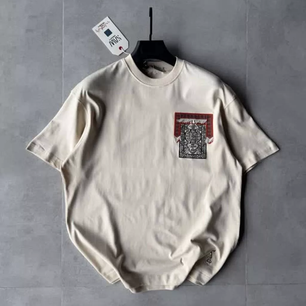 تیشرت مدل قالی برجسته برند saw رنگ کرم